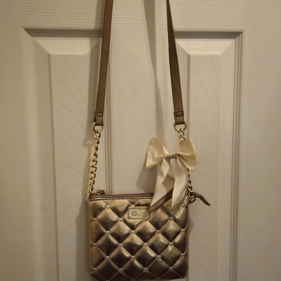 Luv Betsey by Betsey Johnson Gold Quilted Crossbody Bag with Bow Accent - Picture 2 of 11